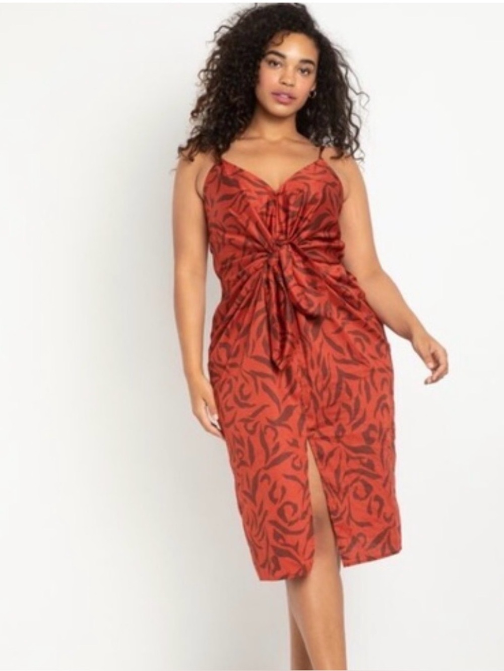 Eloquii Rust-Red Twist Front Midi Dress